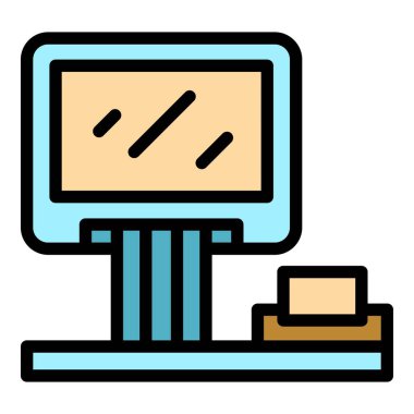 Perakende mağazası posizyon ana hatları vektörü. Para makinesi. Kasiyer dükkanı rengi düz