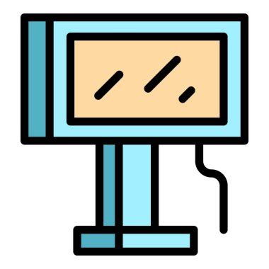 Yazar kasa ikonu ana hatları vektörü. Makina duruşu. Ekran noktası rengi düz