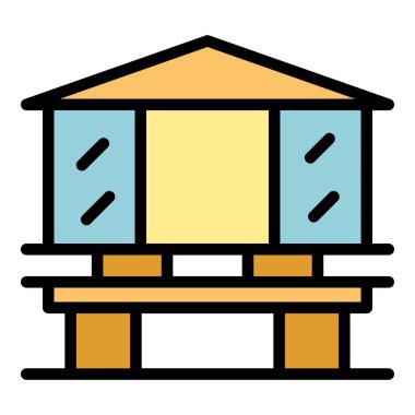 Tekne stil simgesi ana hat vektörü. Kulübe ormanı. Ada yaz rengi düz