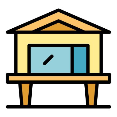 Tropikal villa ikonu ana hat vektörü. Kulübe. Adanın ev rengi düz