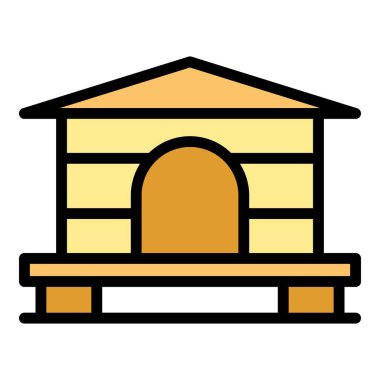 Yazlık ahşap ev ikonu ana hat vektörü. Orman kulübesi. Ada evi rengi düz