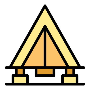 Tropikal villa ikonu ana hat vektörü. Kulübe. Plaj bataklığı rengi düz