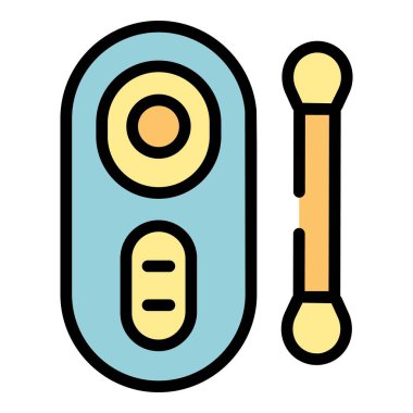 PCR test mobil simge ana hatları vektörü. Corona sağlık. Burun laboratuarı rengi düz