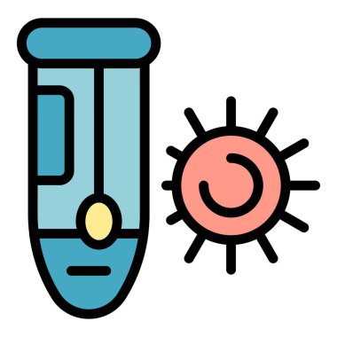 Test tüpü virüs ikonu ana hatları vektörü. PCR sağlık. Laboratuar sonucu rengi düz