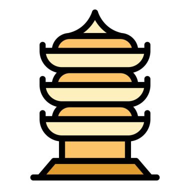 Japonya pagoda simgesi ana hat vektörü. Çin binası. Tapınak sarayı rengi düz