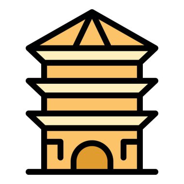 Ağaç pagoda simgesi ana hat vektörü. Çin binası. Tapınak rengi düz