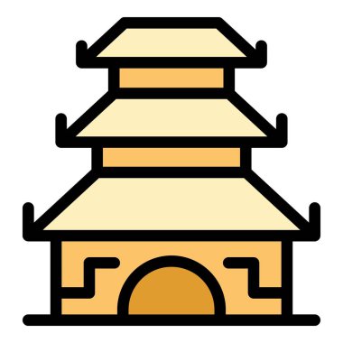 Tapınak tapınağı ikon ana hatları vektörü. Çin tapınağı. Tapınak şehri rengi düz