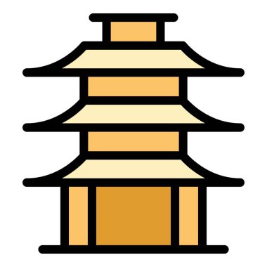 Peyzaj pagoda ikon ana hatları vektörü. Çin binası. Tapınak çatı rengi düz