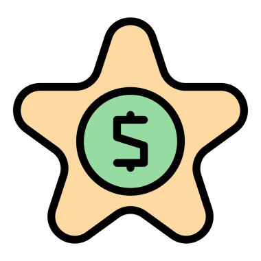 Yıldız parası test ikonu ana hatları vektörü. Oyun sınavı. Poster konuşma rengi düz