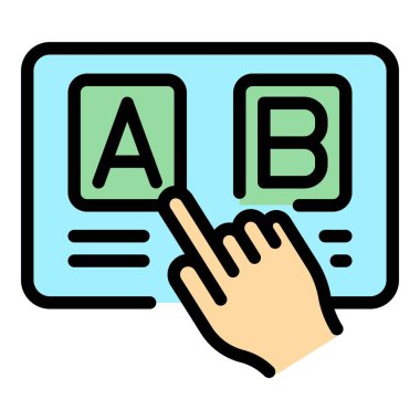 Ab quiz simgesi ana hatları vektörü. Kelime eğitimi. Test rengini düz sor