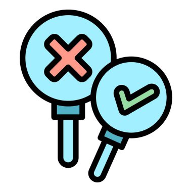 Soru cevabı ikon ana hatları vektörü. Poster gösterisi. Eğlenceli sözcük rengi düz