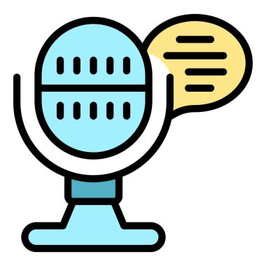 Stüdyo mikrofon ikonu ana hatları vektörü. İş amacı. Ofis danışma rengi düz