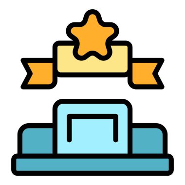 Uzman podyum ikonu ana hatları vektörü. İş ekibi. Siber renk düzlüğüne danış