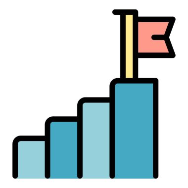 İş merdivenleri ikon ana hat vektörü. Takım avantajı. Maliyet fikri rengi düz