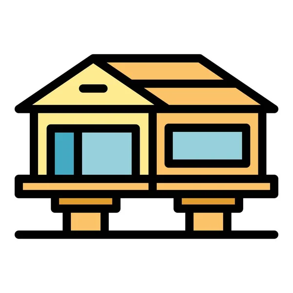 Home Icona Legno Contorno Vettore Cabina Casa Sulla Spiaggia Colore — Vettoriale Stock