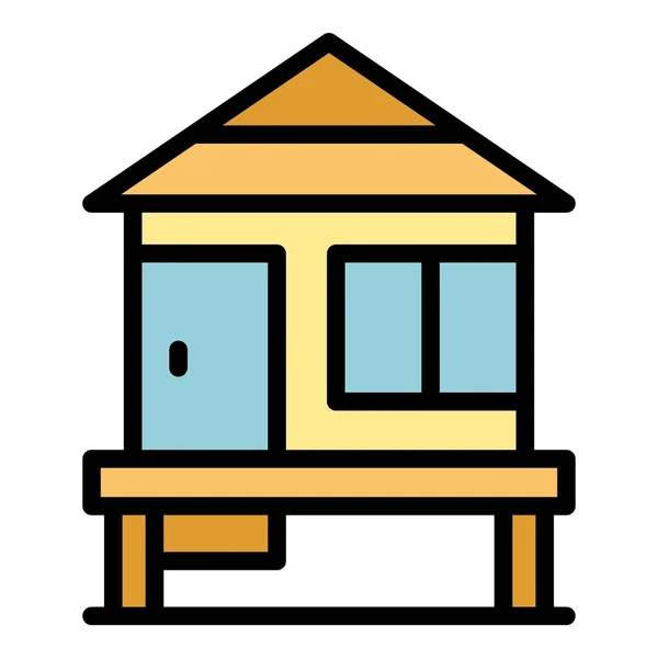 水别墅图标轮廓矢量 家庭森林 海滩小木屋颜色平坦 — 图库矢量图片