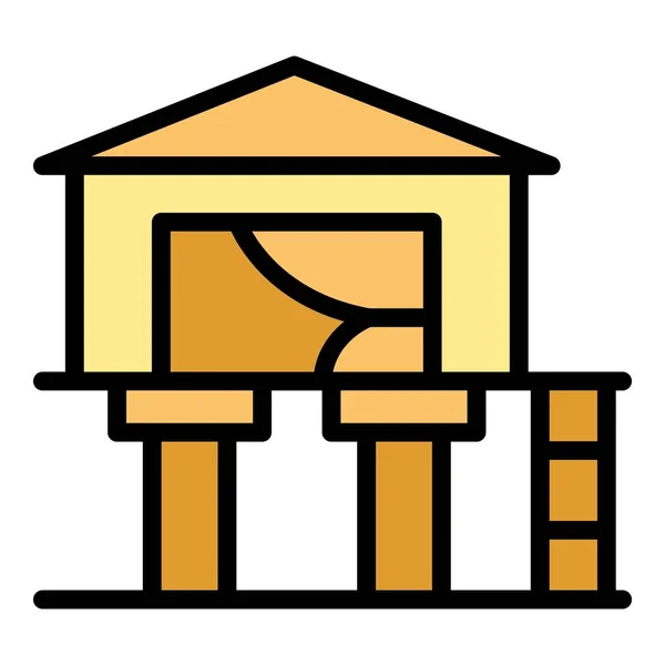 Μεγάλο Σπίτι Παραλία Εικονίδιο Διάνυσμα Περίγραμμα Στην Καλύβα Παιχνίδι Stilt — Διανυσματικό Αρχείο