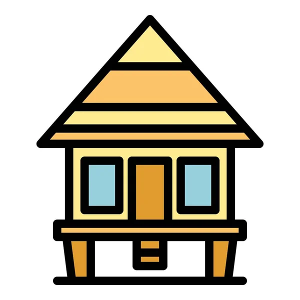 Villa House Icon Outline Vector Cabin Hut Forest Villa Color — Stock Vector