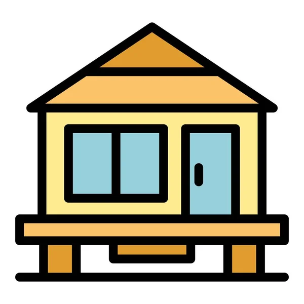 Forest House Icon Outline Vector Cabin Stilt Beach Swamp Color — Stock Vector