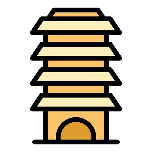 Pagoda Gebouw Icoon Omtrek Vector China Huis Japan Paleis Kleur — Stockvector
