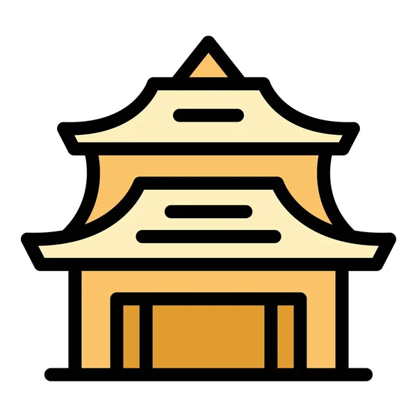 Asiatisk Pagoda Ikon Kontur Vektor Kinesisk Byggnad Temple Hus Färg — Stock vektor