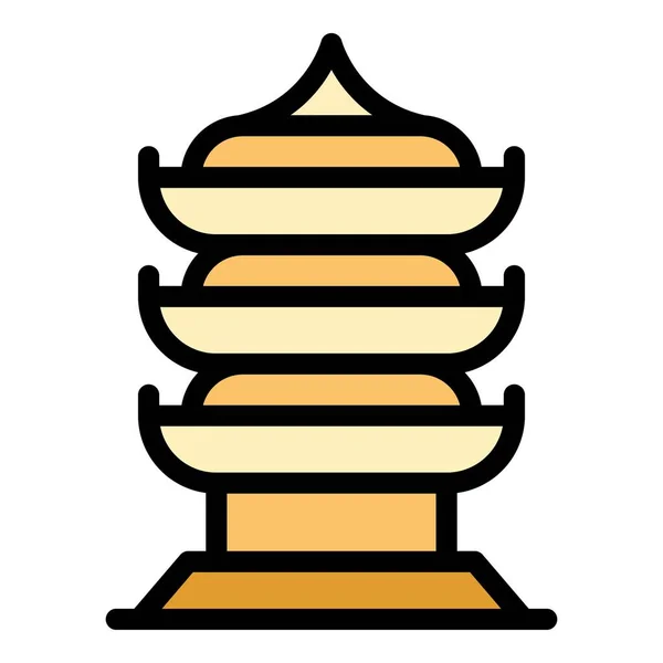 Japán Pagoda Ikon Körvonalvektor Kínai Épület Templomi Palota Színe Lapos — Stock Vector