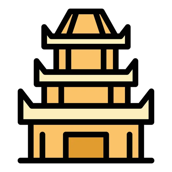 Antiker Pagodensymbolumrissvektor Chinesisches Gebäude Haus Tempel Farbe Flach — Stockvektor