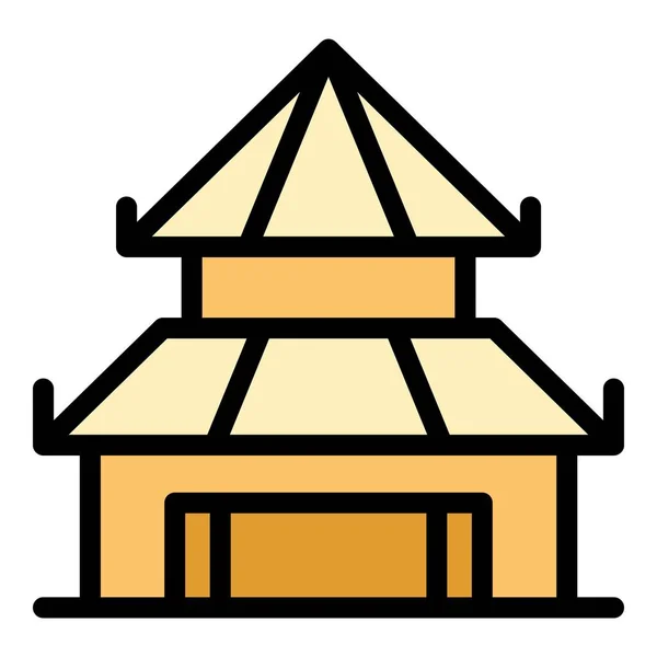 Architektur Pagode Symbol Umrissvektor Chinesisches Gebäude Haus Tempel Farbe Flach — Stockvektor