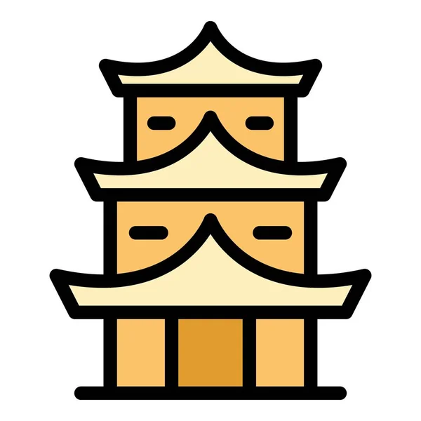 Gartenpagode Symbol Umrissvektor Chinesisches Gebäude Haus Tempel Farbe Flach — Stockvektor