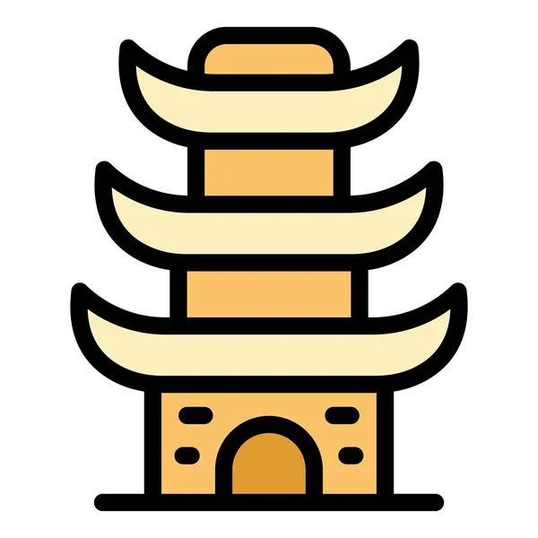 City Pagoda Ikon Kontur Vektor Kinesiskt Hus Japan Palats Färg — Stock vektor