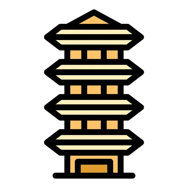 Pagoda Buddha Ikona Zarys Wektor Chińska Świątynia Chiński Dom Kolor — Wektor stockowy