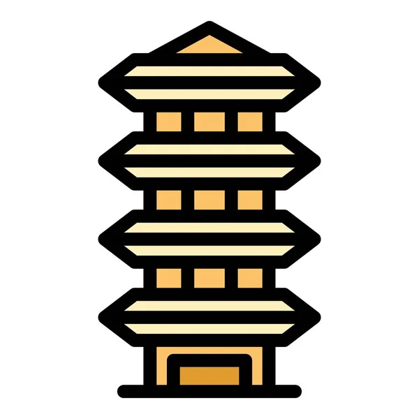 Pagoda Buddha Icono Contorno Vector Templo Chino Casa China Color — Vector de stock