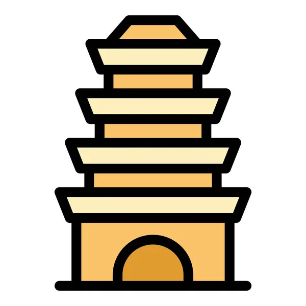 Drewniana Ikona Pagody Zarys Wektora Chiński Budynek Dom Świątynia Kolor — Wektor stockowy