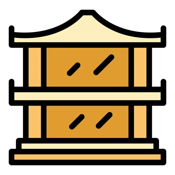 Ikona Ikony Pagody Mostka Chiński Budynek Azji Dom Kolor Płaski — Wektor stockowy