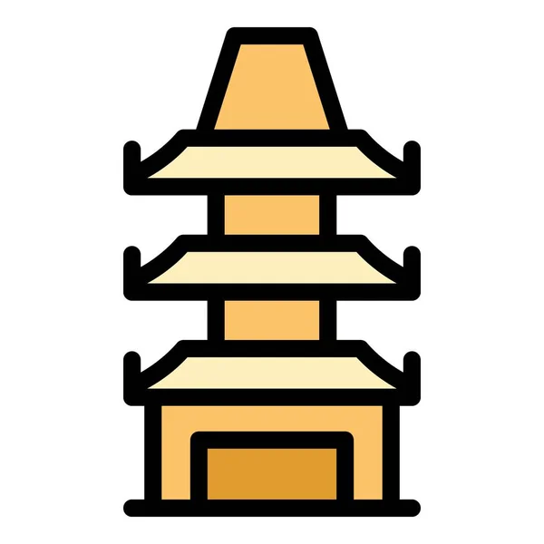 Gate Pagoda Ikon Kontur Vektor Kinesisk Byggnad Japan Palats Färg — Stock vektor