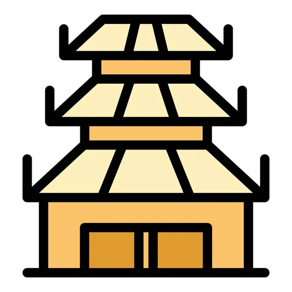 Toit Icône Jardin Contour Vecteur Palais Japon Chine Bâtiment Couleur — Image vectorielle