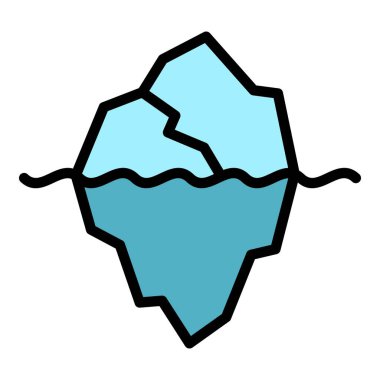 Büyük buzdağı ikonu ana hatları vektörü. Buzul suyun altında. Su rengi düz