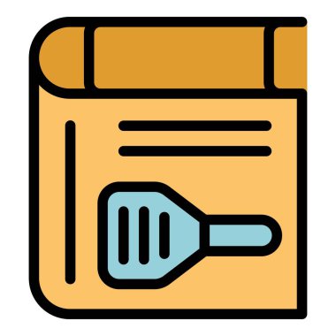 Yemek tarifi simgesi ana hatları vektörü. Yemek kitabı. Ev menüsü rengi düz