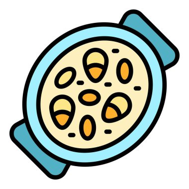 Paella ikonu ana hatları vektörü pişiriliyor. İspanyol yemeği. Balık mutfağı rengi düz