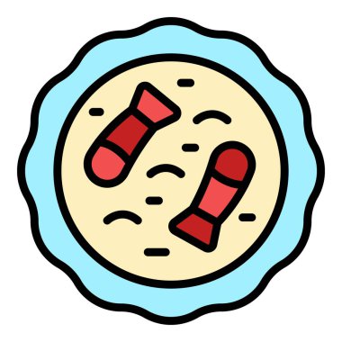 Balık paella ikonu ana hatları vektörü. İspanyol yemeği. Pişirme İspanya rengi düz