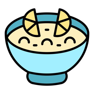 Limonlu paella ikonu ana hatları vektörü. Mutfak balığı. Tabak pan rengi düz