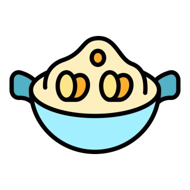 Paella deniz ürünleri ikonu ana hatları vektörü. İspanyol yemeği. Balık mutfağı rengi düz