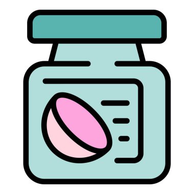 Hindistan cevizi kavanozu ikonu ana hatları vektörü. Kozmetik yağı. Süt kreması rengi düz