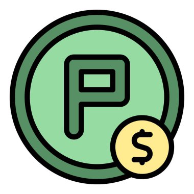 Bisiklet parkı ödeme ikonu ana hatları vektörü. Bisiklet parkı. Alan yeri rengi düz