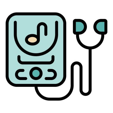 Spor müziği ikonu ana hatları vektörü. Spor salonu egzersizi. Egzersiz oyunu renk düzlüğü