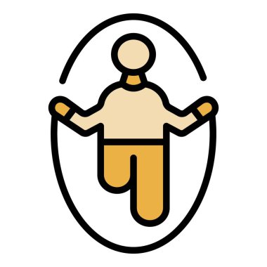 Etkinlik sıçrama ikonu ana hatları vektörü. Jimnastik ipi. Spor egzersiz rengi düz