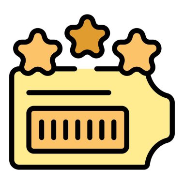 Yıldız sinema bileti ikonu ana hatları vektörü. Festival programı. Olay rengini düz geçir