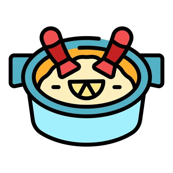 Reis Paella Symbol Umrissvektor Spanisches Essen Kochen Küche Farbe Flach — Stockvektor