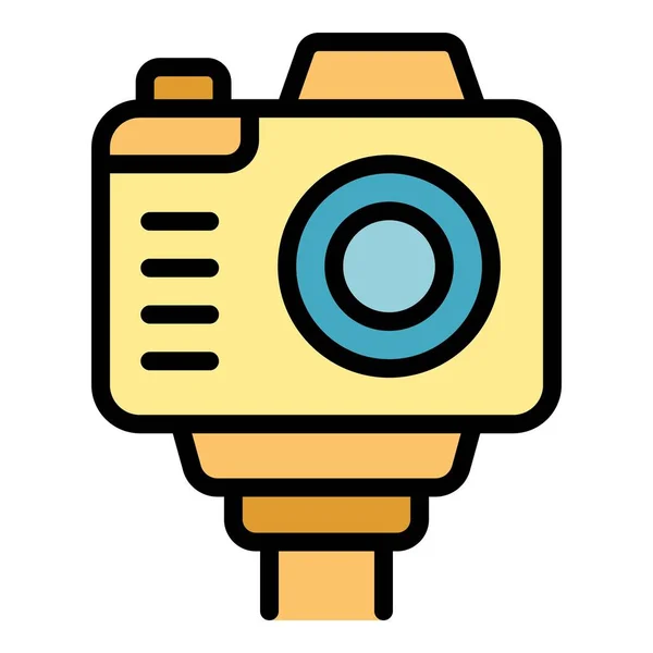アクションカメラのビデオアイコンアウトラインベクター 利益データ マネーデジタルカラーフラット — ストックベクタ
