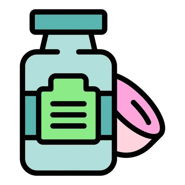 Coconut Shampoo Flasche Symbol Umrissvektor Milchsahne Kosmetische Farbe Flach — Stockvektor